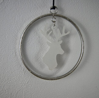 Zilveren kerst hanger wit rendier